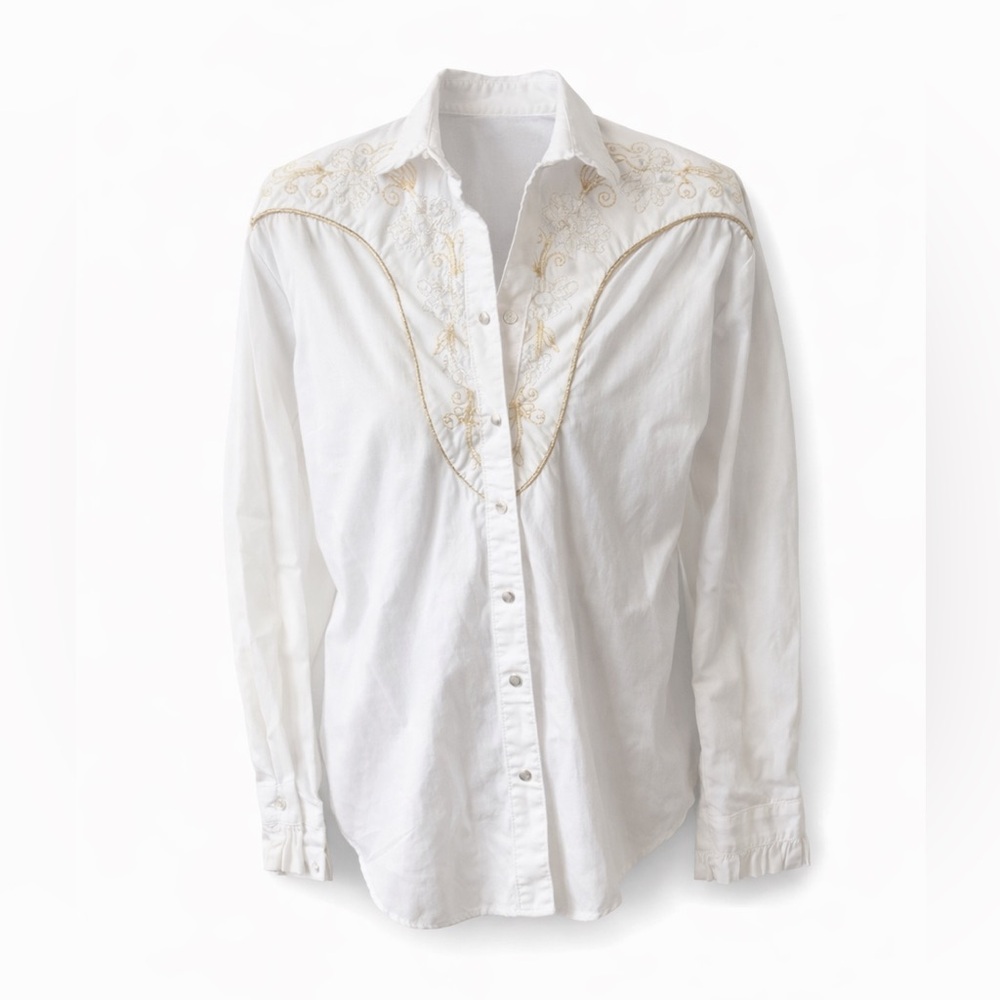 Rockmount Ranch Wear White Gold Embroidered Western Shirt M
